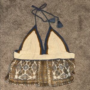 American Eagle Outfitters Cream and Blue Backless Tank Top